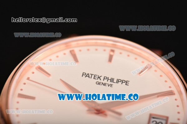 Patek Philippe Calatrava Swiss ETA 2824 Automatic Rose Gold Case with Brown Leather Strap White Dial and Stick Markers - Click Image to Close